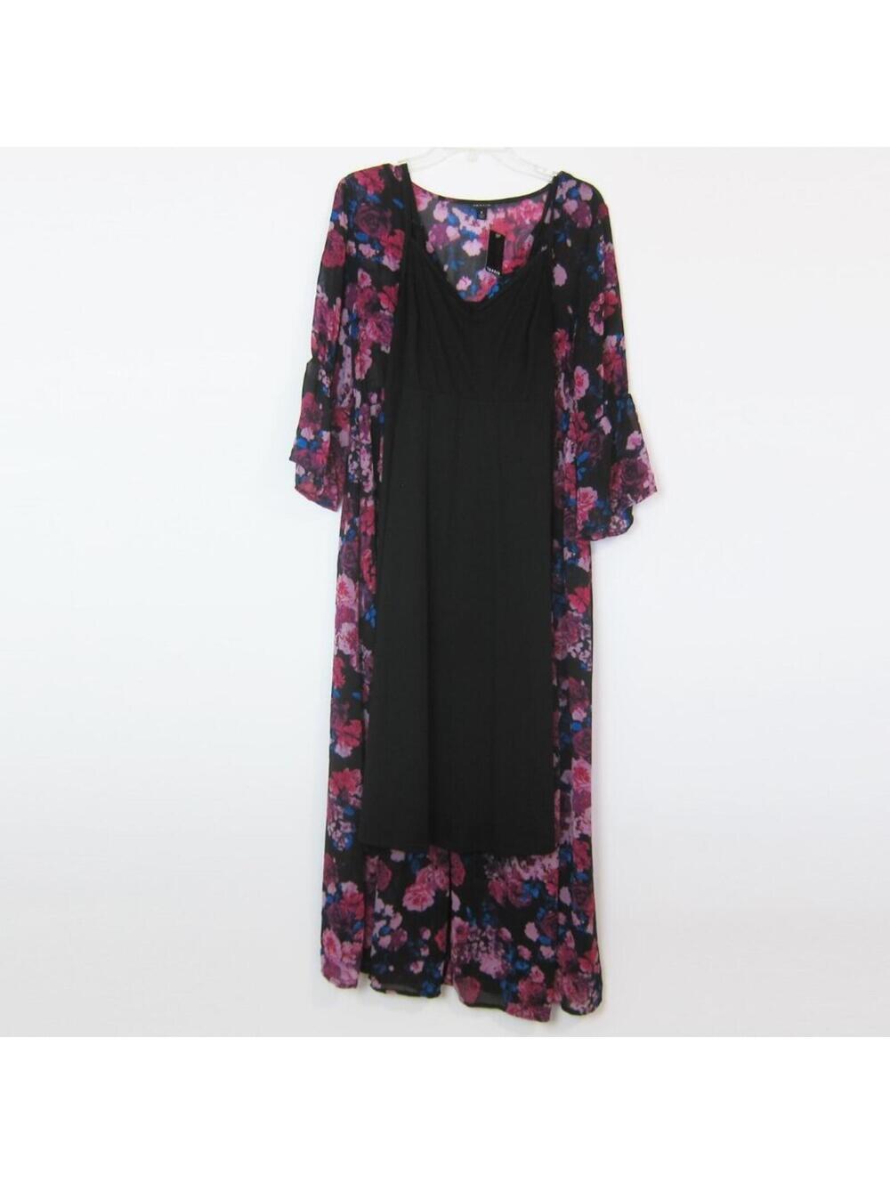 Torrid Maxi Dress 0 Large 12 Pink Purple Blue Floral Chiffon & Black Slip NEW - Picture 8 of 15